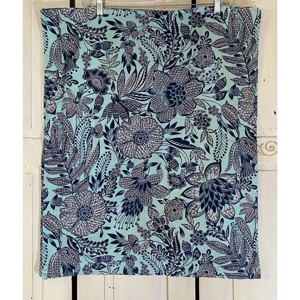 Lands' End Home Blue Radiance Pillow Shams (2) 100% Cotton Floral Turquoise Navy
